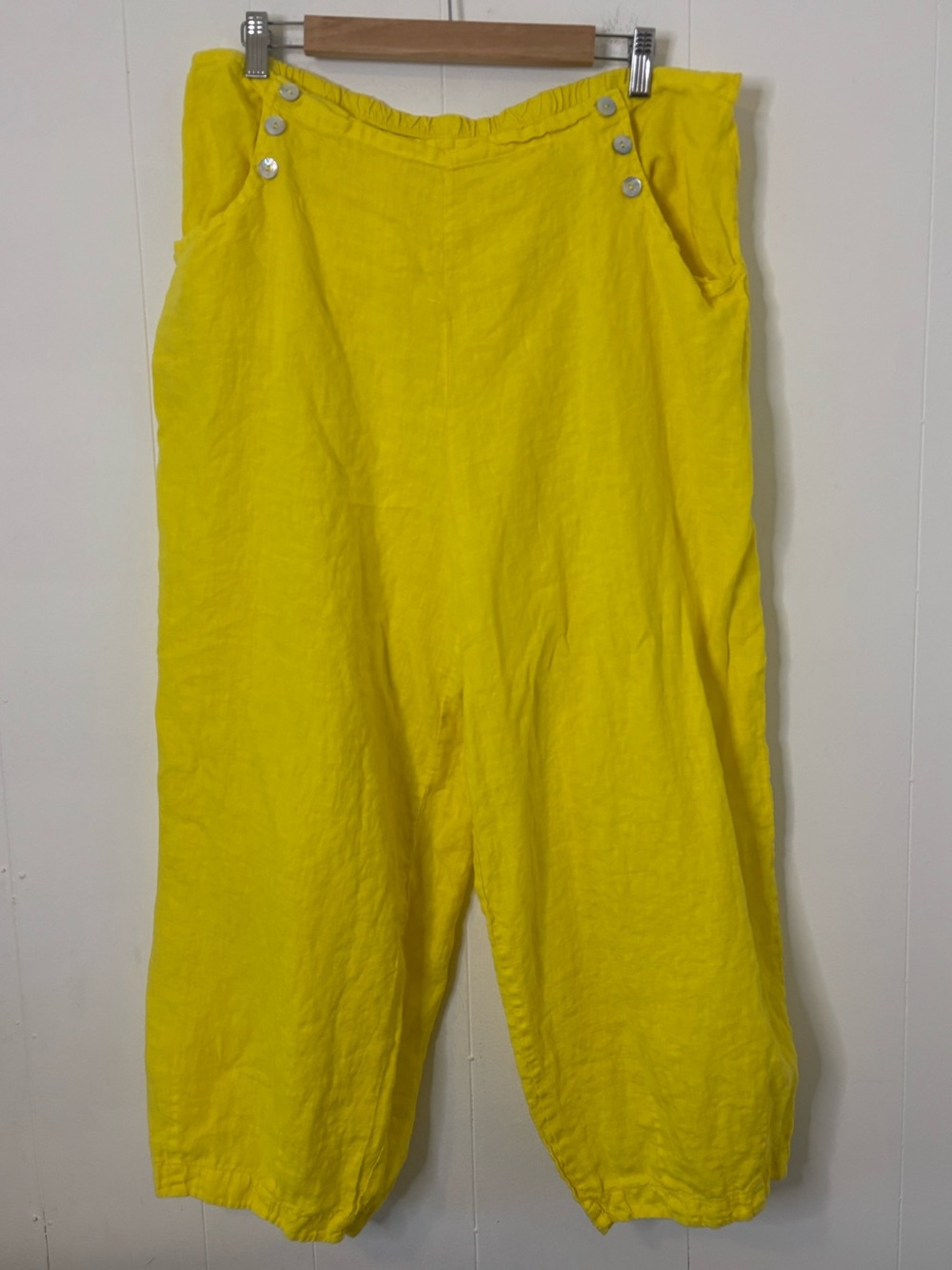 Bryn Walker 100% Linen Lightweight Wide Leg Crop Pants Yellow Pockets Size XXL